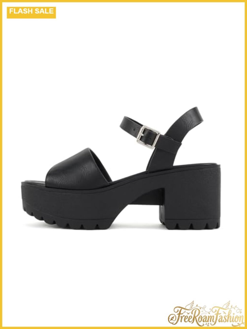 Soda Stacie Open Toe Lug Sole Block Heel Sandals with Ankle Strap